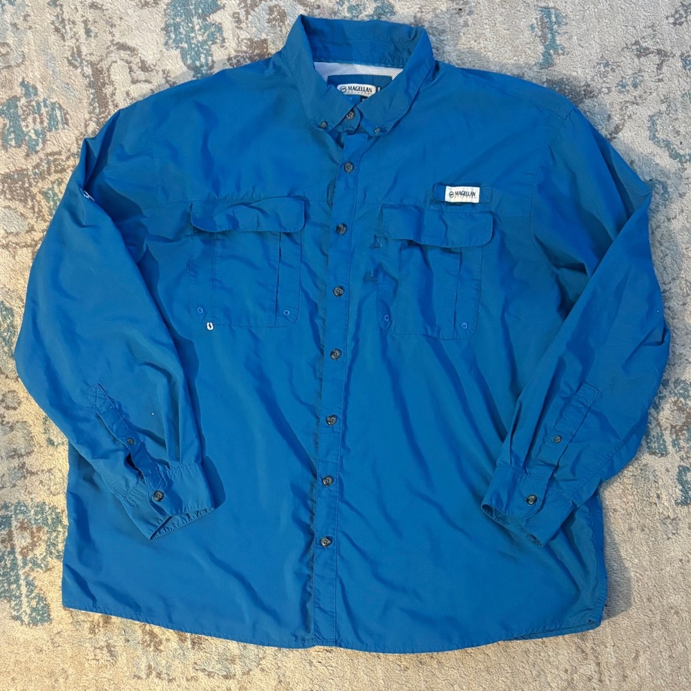 Magellan Outdoors Moisture Wicking Blue Button Down Top Mens Size 3XL